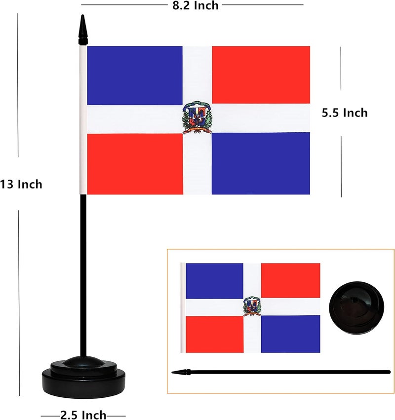 BCLin Dominica Desk Flag Set, 2 Pack Dominican Table Office Flags, Small Mini Desktop Flag With 12" Solid Black Pole, Black Base, Miniature Desktop Flag - Image 2